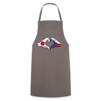 Drapeau du Japon et de la République tchèque en forme de coeur utilisé - Tablier de cuisine - gris - Devant - AI Model Male 185 dark (185cm)