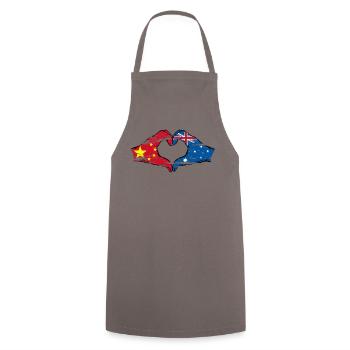 Drapeau de la Chine et de l’Australie en forme de cœur utilisé - Tablier de cuisine - gris - Devant - AI Model Male 185 dark (185cm)
