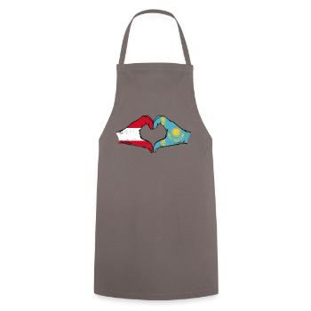 Autriche Kazakhstan Drapeau Mains Coeur Forme Utilisé - Tablier de cuisine - gris - Devant - AI Model Male 185 dark (185cm)