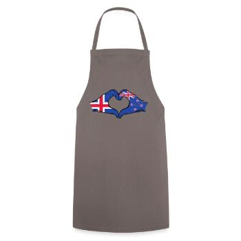 Islande Nouvelle-Zélande drapeau mains coeur utilisé - Tablier de cuisine - gris - Devant - AI Model Male 185 dark (185cm)