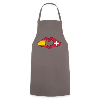 Espagne Suisse Drapeau Mains Coeur Forme Utilisé - Tablier de cuisine - gris - Devant - AI Model Male 185 dark (185cm)