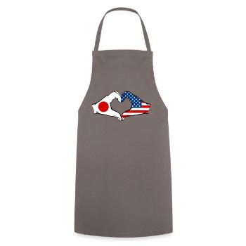 Japon États-Unis mains en forme de cœur - Tablier de cuisine - gris - Devant - AI Model Male 185 dark (185cm)