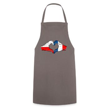 Poland France Flag Heart shape used - Cooking Apron - grey - Front - AI Model Male 185 dark (185cm)