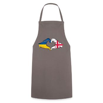 Ukraine Georgia flag hands heart shape used - Cooking Apron - grey - Front - AI Model Male 185 dark (185cm)