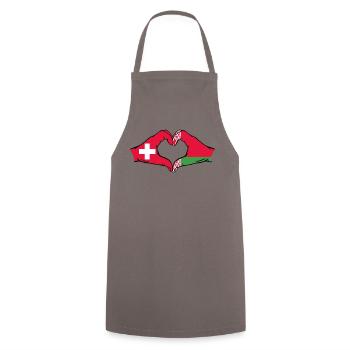 Suisse Biélorussie Drapeau Mains Coeur Forme - Tablier de cuisine - gris - Devant - AI Model Male 185 dark (185cm)