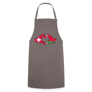 Suisse Biélorussie Drapeau Mains Coeur Forme Utilisé - Tablier de cuisine - gris - Devant - AI Model Male 185 dark (185cm)