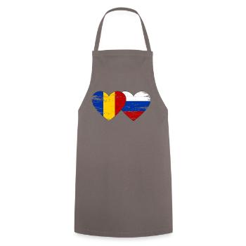 Romania Russia Flag Heart Used - Cooking Apron - grey - Front - AI Model Male 185 dark (185cm)