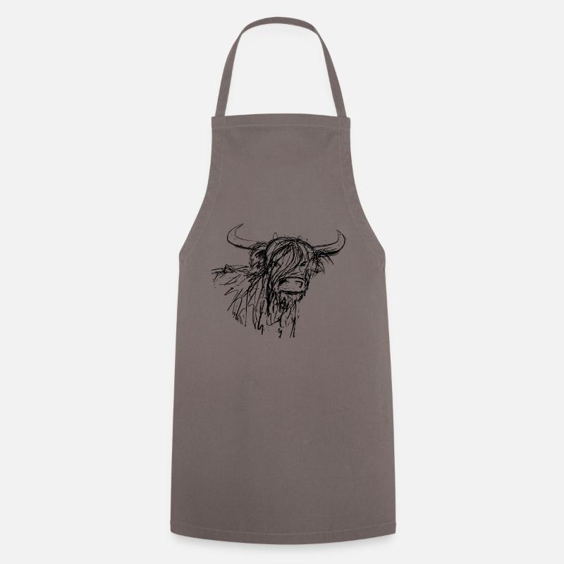 scottish highlander ink sketch rural design - Cooking Apron - grey