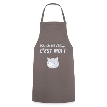 Ici, le réveil c'est moi ! le chat - Tablier de cuisine - gris - Devant - AI Model Male 185 dark (185cm)