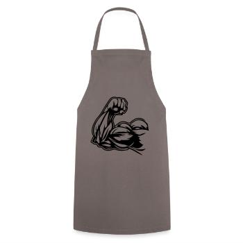 Arm Muskeln Bizeps - Kochschürze - Grau - Vorne - AI Model Male 185 dark (185cm)