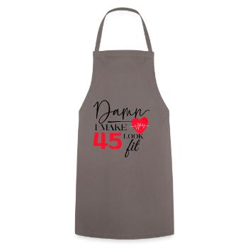 45 Birthday - Funny Fitness Birthday Saying - Cooking Apron - grey - Front - AI Model Male 185 dark (185cm)
