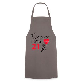 21 Birthday - Funny Fitness Birthday Saying - Cooking Apron - grey - Front - AI Model Male 185 dark (185cm)