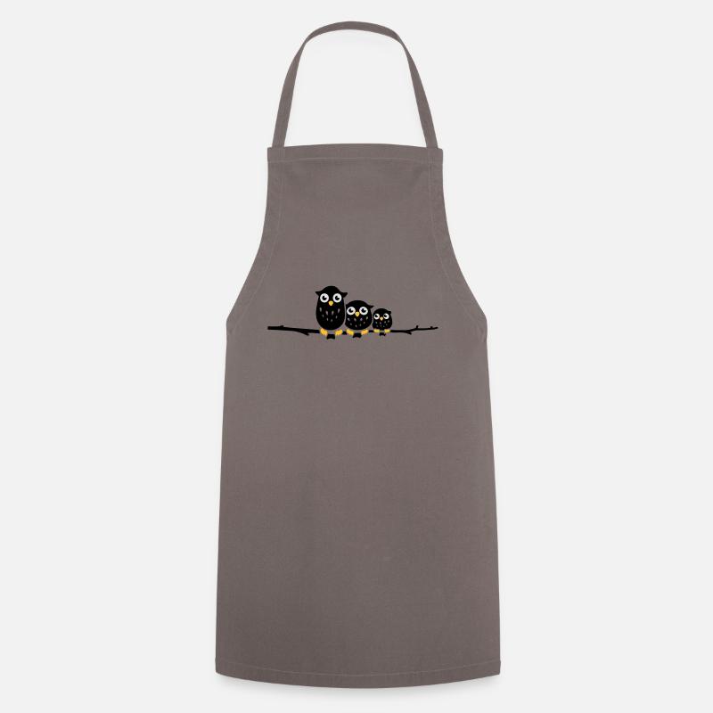 Trois hiboux de bébé sur une branche - Tablier de cuisine - gris