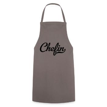 Chefin - Kochschürze - Grau - Vorne - AI Model Male 185 dark (185cm)