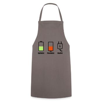 Akku-Philosophie: Optimist Pessimist Realist - Kochschürze - Grau - Vorne - AI Model Male 185 dark (185cm)