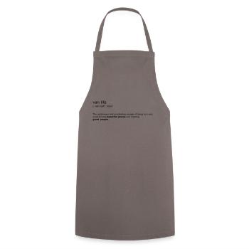 Van Life Lautschrift - Kochschürze - Grau - Vorne - AI Model Male 185 dark (185cm)