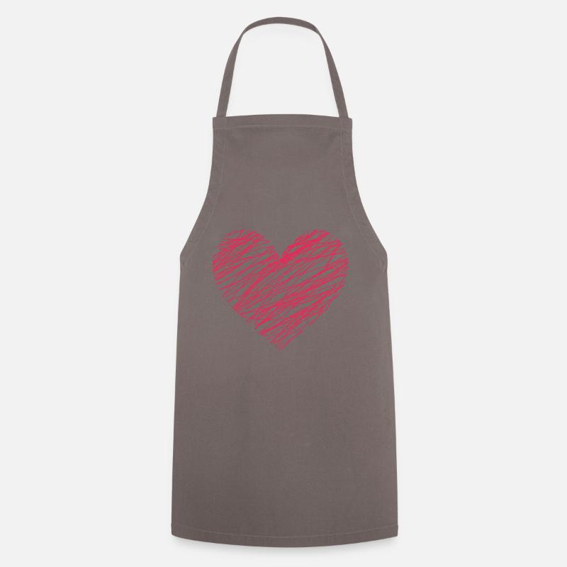 Doodle Heart Red - Cooking Apron - grey