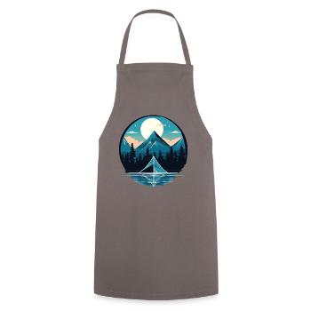 Minimalistisches Design: Campingfreude am See - Kochschürze - Grau - Vorne - AI Model Male 185 dark (185cm)