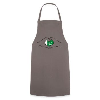 Drapeau pakistanais mains forme de coeur utilisé - Tablier de cuisine - gris - Devant - AI Model Male 185 dark (185cm)
