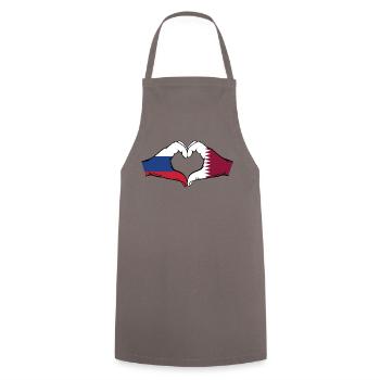 Russia Qatar Flag Hands Heart Shape - Cooking Apron - grey - Front - AI Model Male 185 dark (185cm)