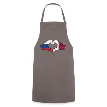 Drapeau de la Russie Qatar mains forme de coeur utilisé - Tablier de cuisine - gris - Devant - AI Model Male 185 dark (185cm)