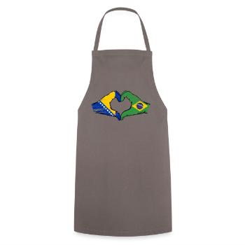 Bosnia Brazil Flag Hands Heart Shape Used - Cooking Apron - grey - Front - AI Model Male 185 dark (185cm)