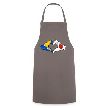 Bosnie Japon drapeau mains forme de coeur utilisé - Tablier de cuisine - gris - Devant - AI Model Male 185 dark (185cm)