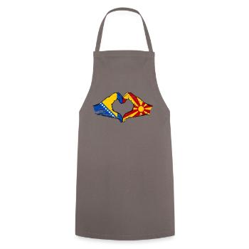 Bosnie Macédoine drapeau mains forme de coeur utilisé - Tablier de cuisine - gris - Devant - AI Model Male 185 dark (185cm)