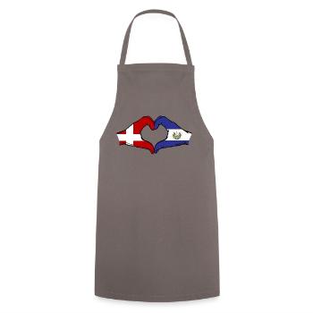 Danemark El Salvador Drapeau Mains Coeur Forme - Tablier de cuisine - gris - Devant - AI Model Male 185 dark (185cm)