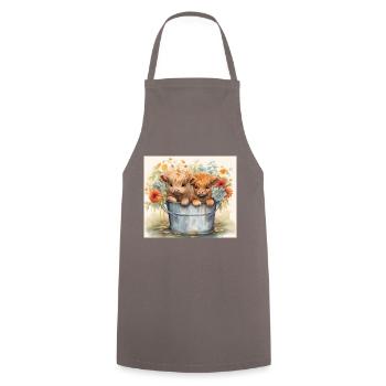 Veau Bébé Vache Ecossais Highland Cow Aquarelle - Tablier de cuisine - gris - Devant - AI Model Male 185 dark (185cm)