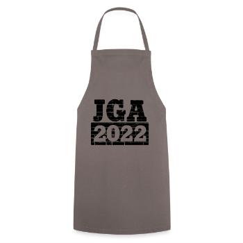 JGA 2022 - Junggesellenabschied Hochzeit Bräutigam - Kochschürze - Grau - Vorne - AI Model Male 185 dark (185cm)
