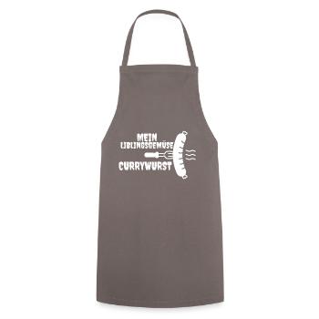 Currywurst Tag - Kochschürze - Grau - Vorne - AI Model Male 185 dark (185cm)