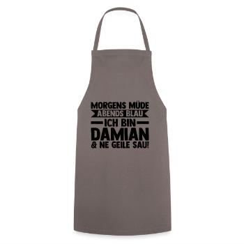 Vorname Damian - Kochschürze - Grau - Vorne - AI Model Male 185 dark (185cm)