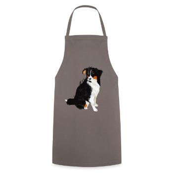 Aussie Nanouk, sitzend - Aquarell - Kochschürze - Grau - Vorne - AI Model Male 185 dark (185cm)