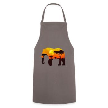 Elefant | Afrika | Sonnenuntergang | Steppe | Baum - Kochschürze - Grau - Vorne - AI Model Male 185 dark (185cm)