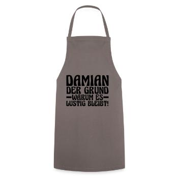 Prénom Damian - Tablier de cuisine - gris - Devant - AI Model Male 185 dark (185cm)