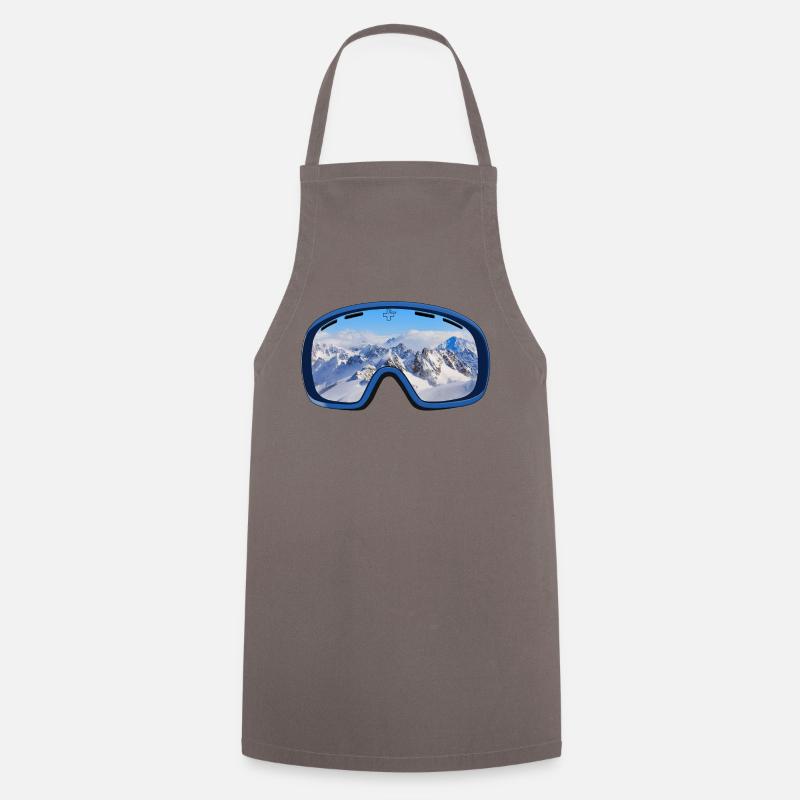 Les lunettes de ski reflètent le panorama des montagnes - Tablier de cuisine - gris