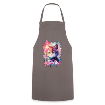 Unique pastel watercolors cat - Cooking Apron - grey - Front - AI Model Male 185 dark (185cm)