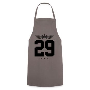 29 Zahl Krone - Kochschürze - Grau - Vorne - AI Model Male 185 dark (185cm)