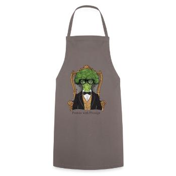 Protéines de prestige – Brocoli King en costume - Tablier de cuisine - gris - Devant - AI Model Male 185 dark (185cm)