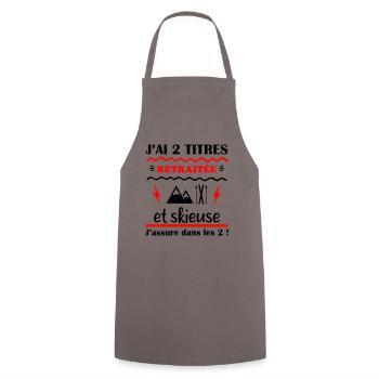 2 titres : retraitée et skieuse,cadeau retraite - Tablier de cuisine - gris - Devant - AI Model Male 185 dark (185cm)