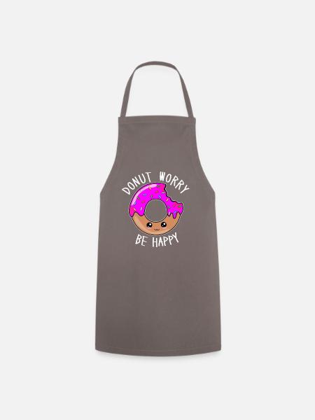 Donut Worry Be Happy - Süßes Donut Gesicht - Kochschürze - Grau