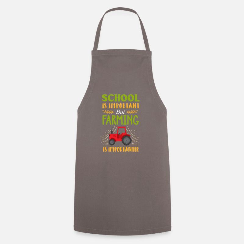 Farming Importanter Than School Farmer Kids Gift - Cooking Apron - grey