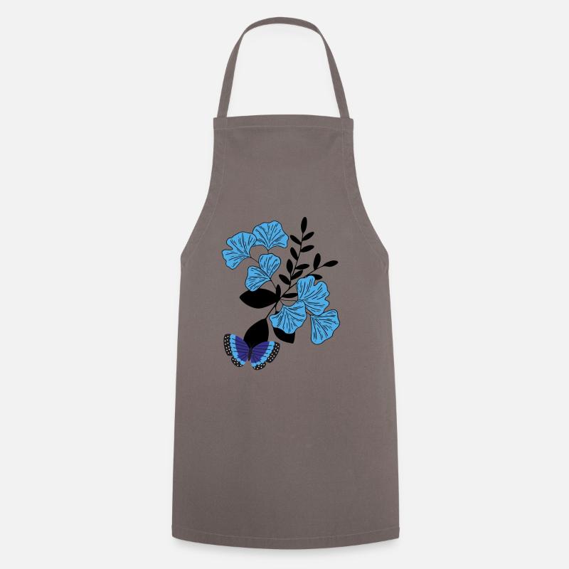 Papillon sur fleur bleue. - Tablier de cuisine - gris