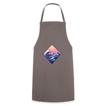 Wave, Hokusai Landscape, Retro Style, Japanese Sea - Cooking Apron - grey - Front - AI Model Male 185 dark (185cm)
