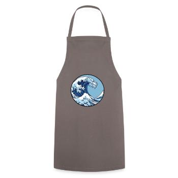 vague, eau, océan, vague japonaise, logo - Tablier de cuisine - gris - Devant - AI Model Male 185 dark (185cm)