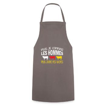 Plus je connais les hommes plus j'aime mes vaches - Tablier de cuisine - gris - Devant - AI Model Male 185 dark (185cm)