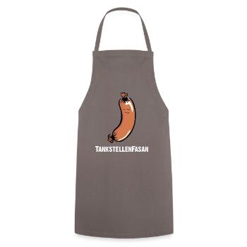 TankstellenFasan. Knackwurst oder Bockwurst - Kochschürze - Grau - Vorne - AI Model Male 185 dark (185cm)