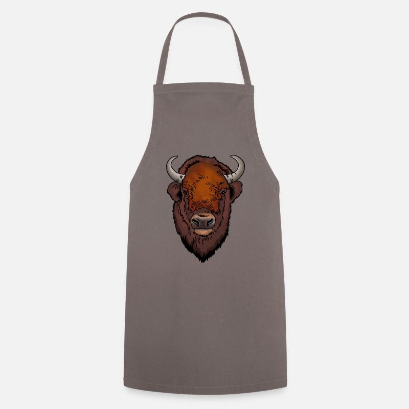 Bison head - Cooking Apron - grey