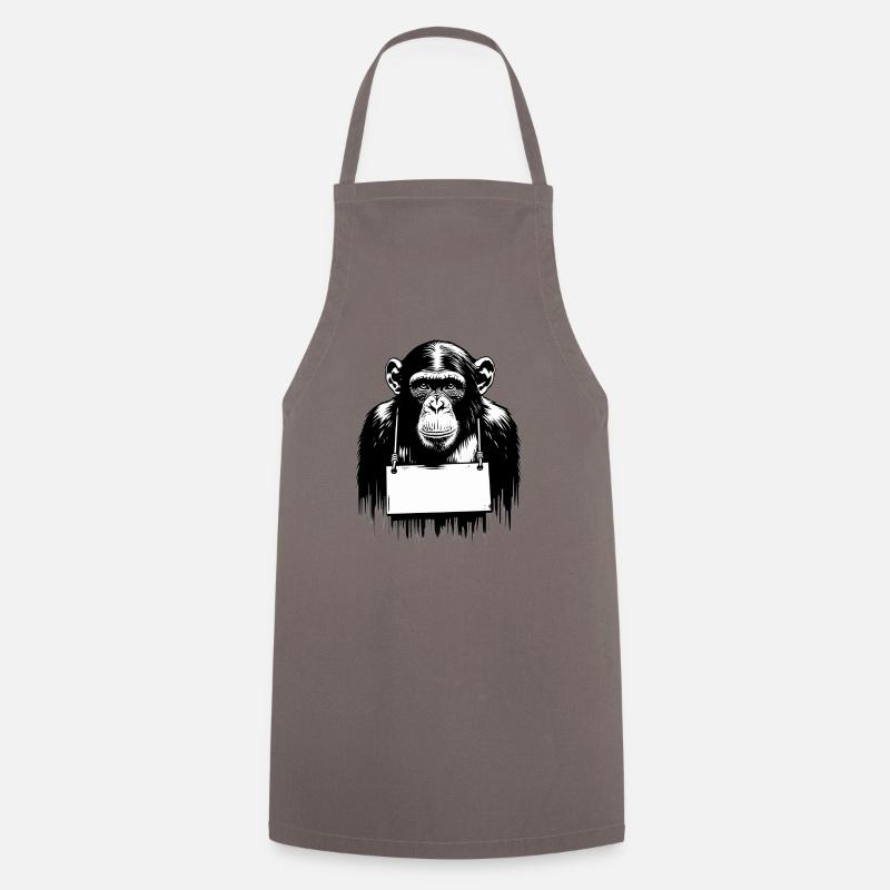 Monkey with Shield in Banksy Style || PERSONALIZE - Cooking Apron - grey
